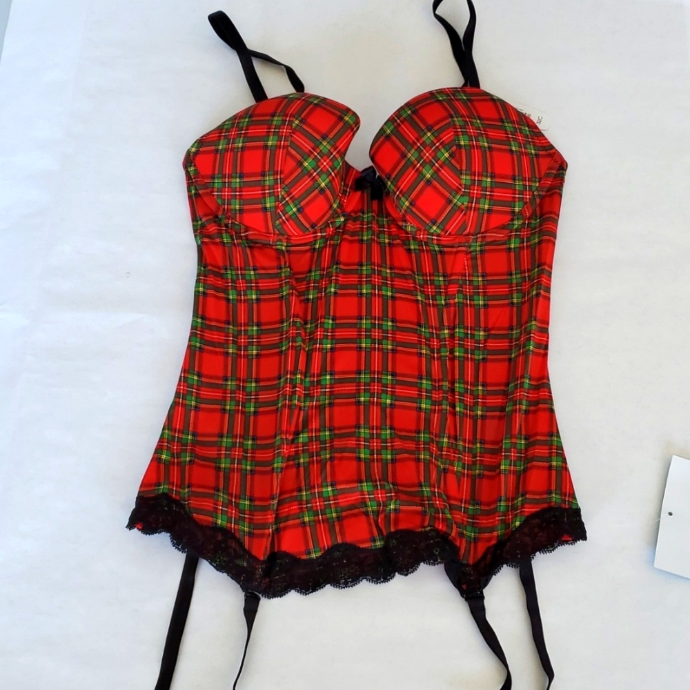 Adore Me Christmas Red Plaid Longline Bra
